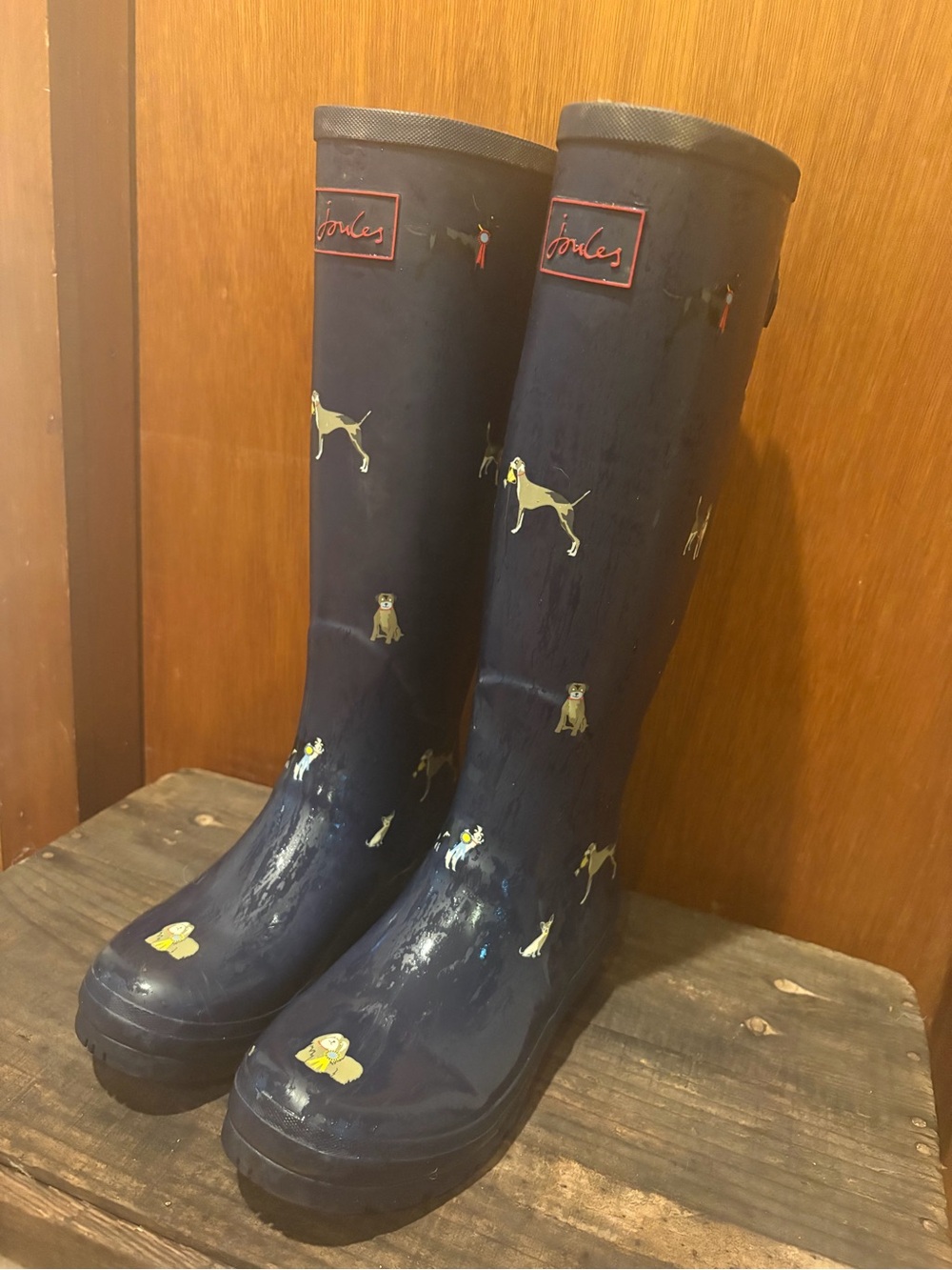 Joules Navy Rain Boots with Dog Print Womens size 8
